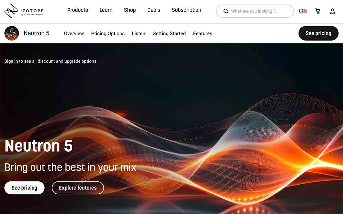 iZotope Neutron homepage screenshot