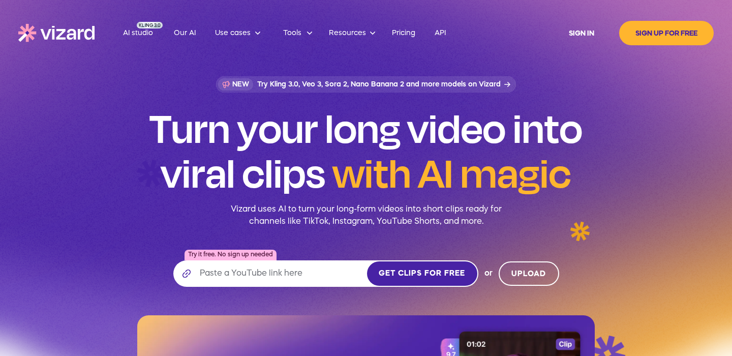Vizard.ai homepage screenshot